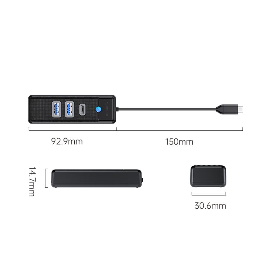 HUB 1x USB TYPE C 2x USB3.0 - USB TYPE C 15cm negru Orico PWC2U-C3