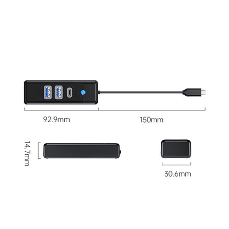 HUB 1x USB TYPE C 2x USB3.0 - USB TYPE C 15cm negru Orico PWC2U-C3