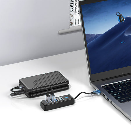 HUB 4x USB3.0 - USB TYPE C 15cm negru Orico PW4U-C3
