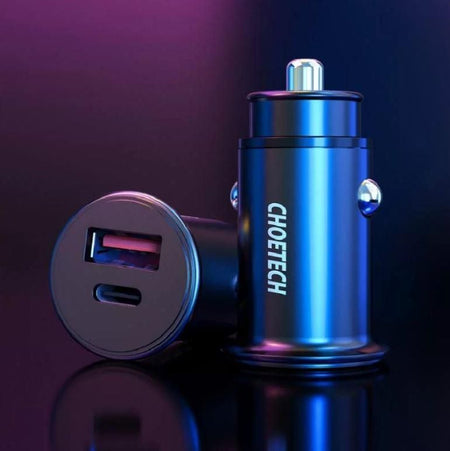 Incarcator auto Choetech TC0006-V2 1x USB type C + 1x USB-A 30W QC 3.0 Power Delivery negru