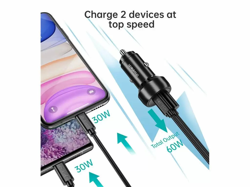 Incarcator auto Choetech TC0014 1x USB type C 1x USB A PD 60W TC0014-BK