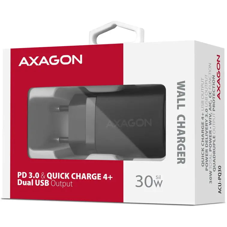 Incarcator retea AXAGON PD 3.0 QC4 + 1x USB-C 1x USB-A 30W negru ACU-PQ30
