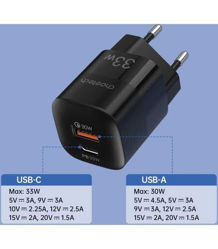 Incarcator retea Choetech PD5006-EU-BK 33W 1x USB TYPE C 1x USB-A