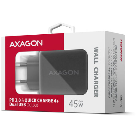 Incarcator retea dual USB-C 45W PD3.0 QC4 + USB QC3.0 20W negru AXAGON ACU-PQ45