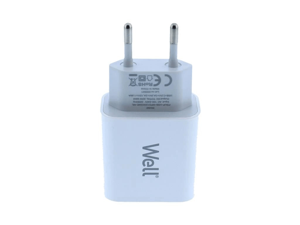 Incarcator retea - USB type C PD 20W alb Well PSUP-USB-WPD12003WE-WL