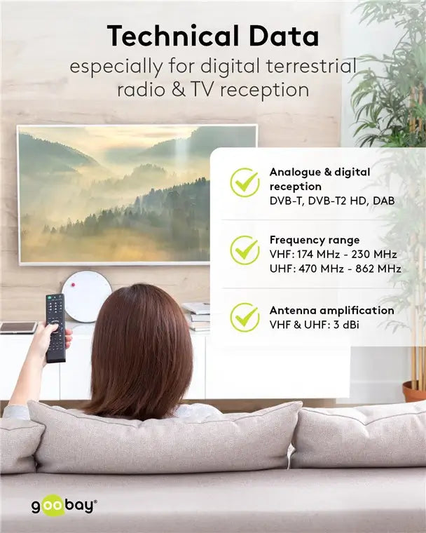 Mini antena magnetica pasiva DVB-T2 HD FM DAB Goobay 67090