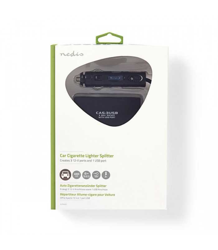 Multiplicator bricheta auto cu 3 iesiri 12V 4A +USB Nedis