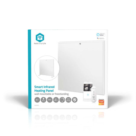 Panou radiant cu infrarosu Nedis WiFi 350W termostat telecomanda IP44 alb 598x620x240mm HTIP350WTW