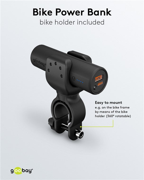 Power Bank 5.0 5000mAh suport pentru bicicleta negru USB-A/USB type C 3A 60656 Goobay
