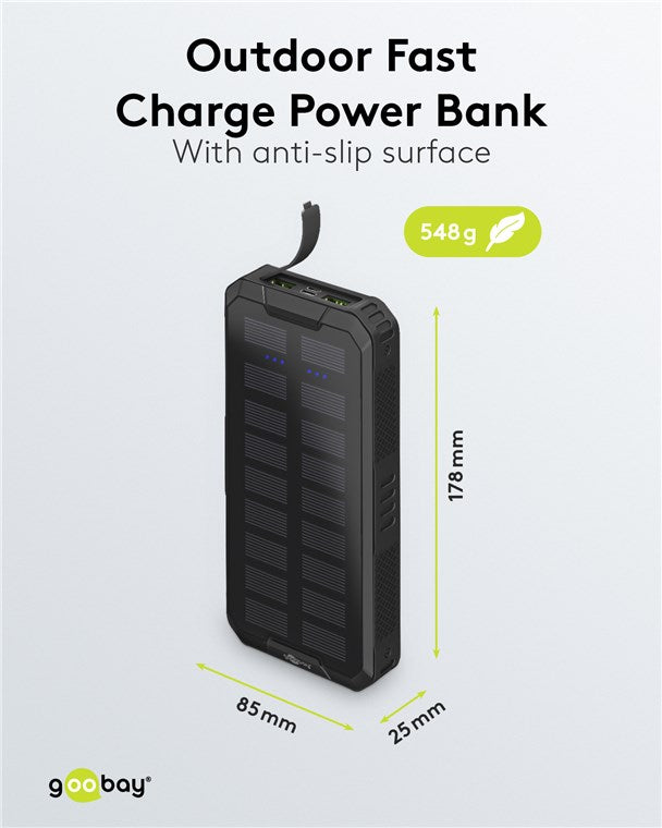 Power Bank SOLAR 20000mAh USB type C FAST CHARGE PD QC3.0 53934 Goobay