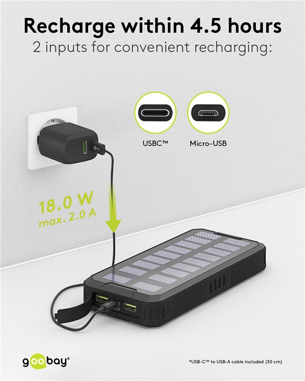 Power Bank SOLAR 20000mAh USB type C FAST CHARGE PD QC3.0 53934 Goobay