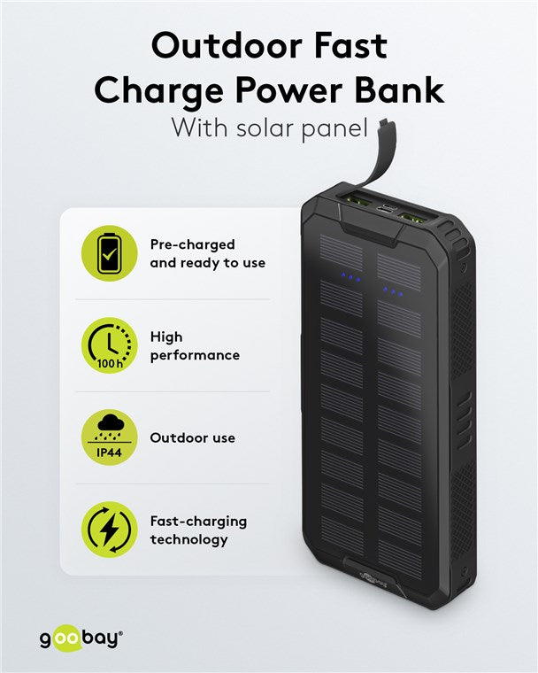 Power Bank SOLAR 20000mAh USB type C FAST CHARGE PD QC3.0 53934 Goobay