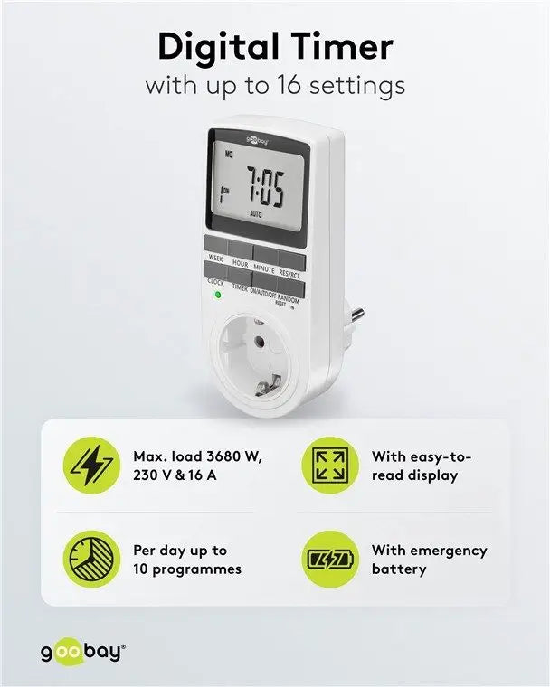 Priza programabila digitala pentru interior 3680W, Goobay 50374