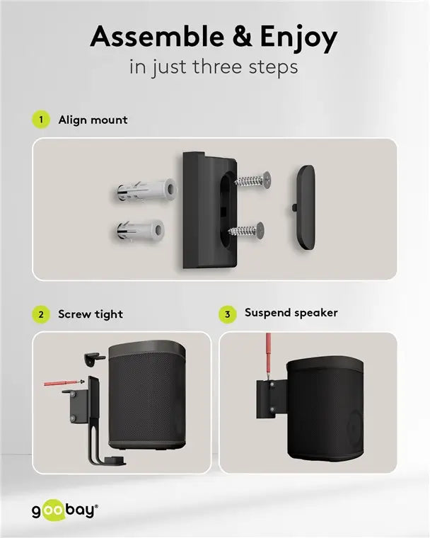 Set suport difuzor de perete Sonos One /Sonos One SL /Sonos Play:1 negru Goobay 70829