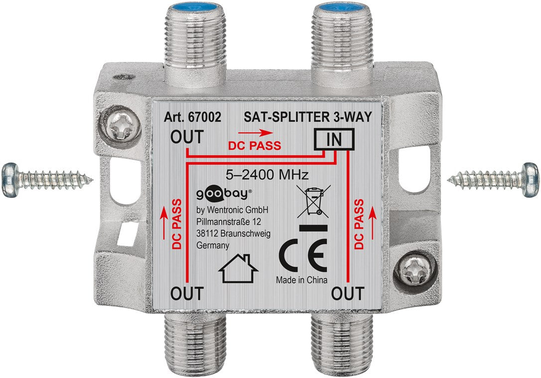 Splitter SAT 3 iesiri pentru dispozitive prin satelit 5-2400MHz Goobay 67002