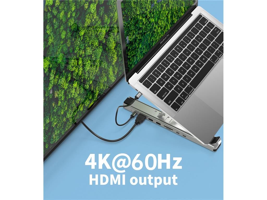 Stand laptop 9in1 si HUB USB type C docking station reglabil aluminiu Choetech HUB-M43-SL-V1