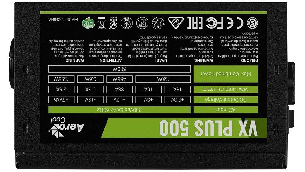 Sursa PC Aerocool VX-Plus-500N 500W ventilator silentios 120mm control termic automat