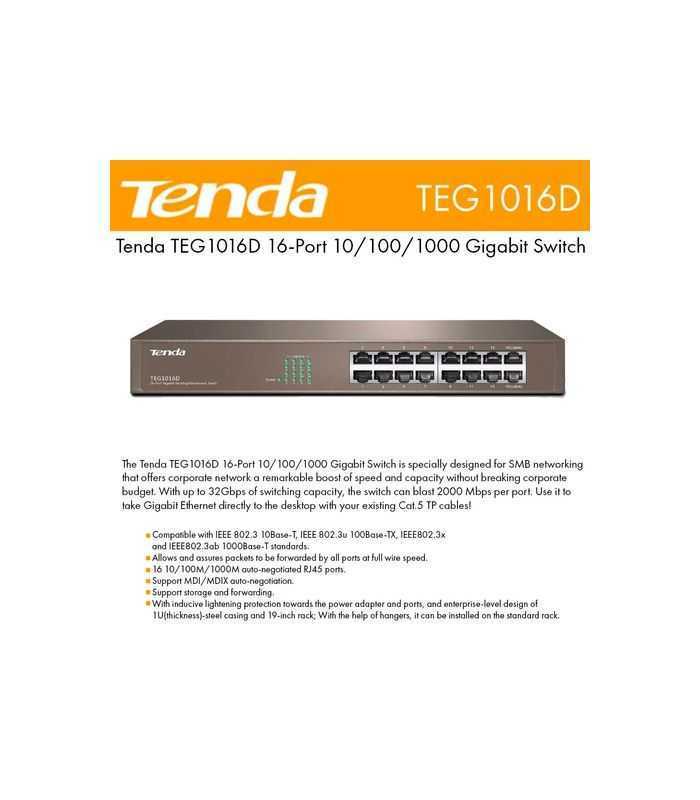 Switch Tenda TEG1016D 16 porturi Gigabit desktop sau montabil in rack