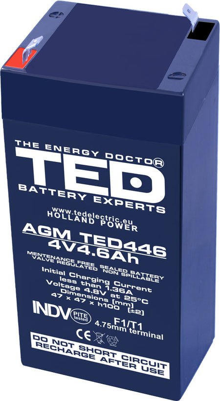 Acumulator 4V 4.6Ah 47x47xh100.6mm AGM Battery TED446F1 TED002853