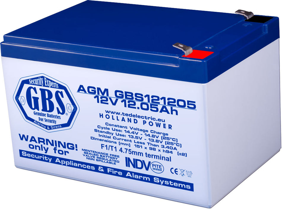 Acumulator AGM VRLA 12V 12.05Ah plumb acid 151x98x95 mm F1 terminal GBS121205F1