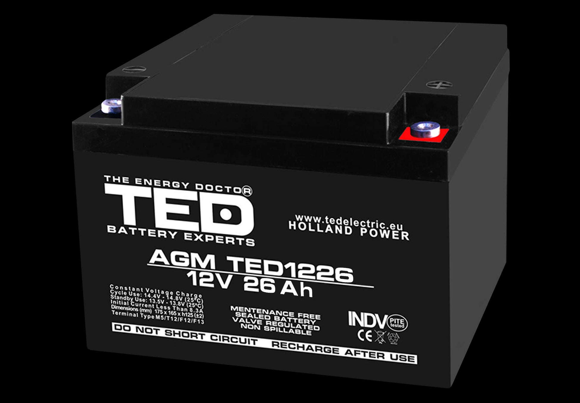 Acumulator AGM VRLA 12V 26Ah plumb acid 165x175x125 mm M5 terminal TED Battery Expert Holland