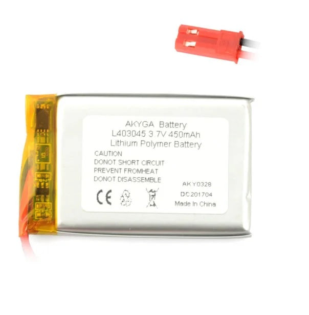 Acumulator Lithium Poliymer 12209 450mAh 1S 3.7V conector JST-BEC 45x30x4mm AKYGA Battery