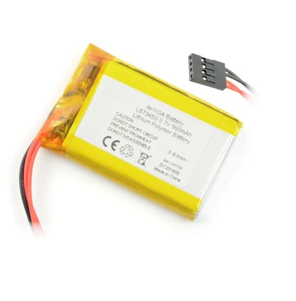 Acumulator Lithium Poliymer 12661 980mAh 1S 3.7V 4 fire 2.54mm conector 50x34x6mm AKYGA Battery