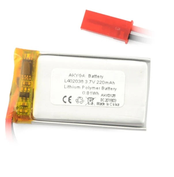 Acumulator Lithium Polymer 12210 220mAh 1S 3.7V conector JST-BEC 36x20x4mm AKYGA Battery