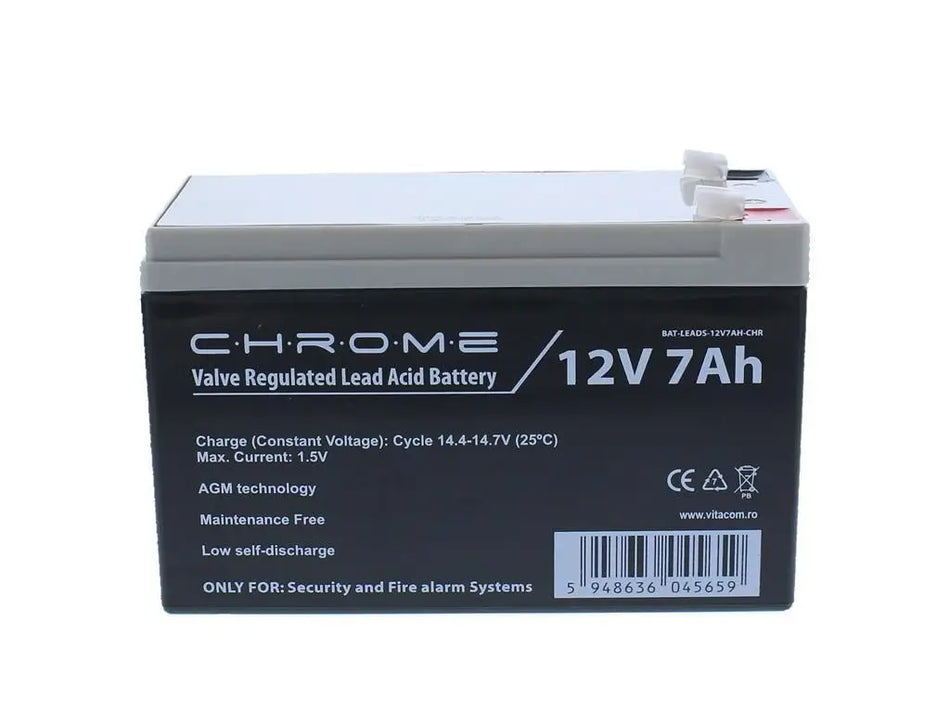 Acumulator plumb acid 12V 7Ah Chrome security terminal T1/F1 BAT-LEADS-12V7AH-CHR