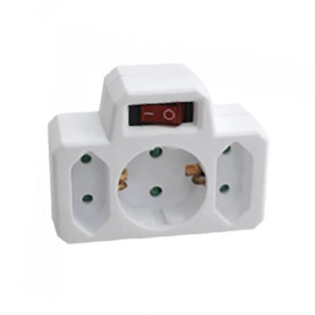 Adaptor 3 prize cu intrerupator 1x Schuko 16A +2x Euro 2.5A V-TAC