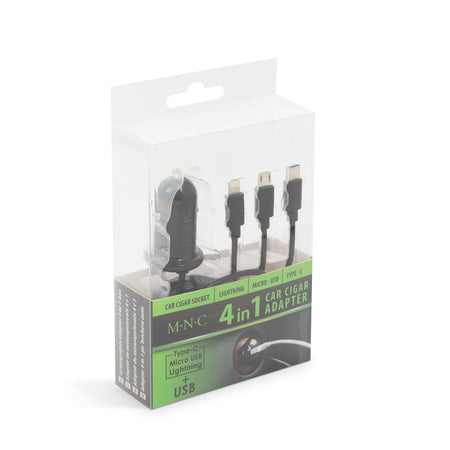 Adaptor 3in1 pentru bricheta auto 12-24V - USB + cablu Lightning Micro USB si USB Type-C 3.1A negru M`N`C 54920BK