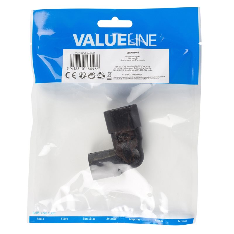 Adaptor alimentare IEC-320-C14 la IEC-320-C13 la 90 grade spre dreapta Valueline VLEP11904B