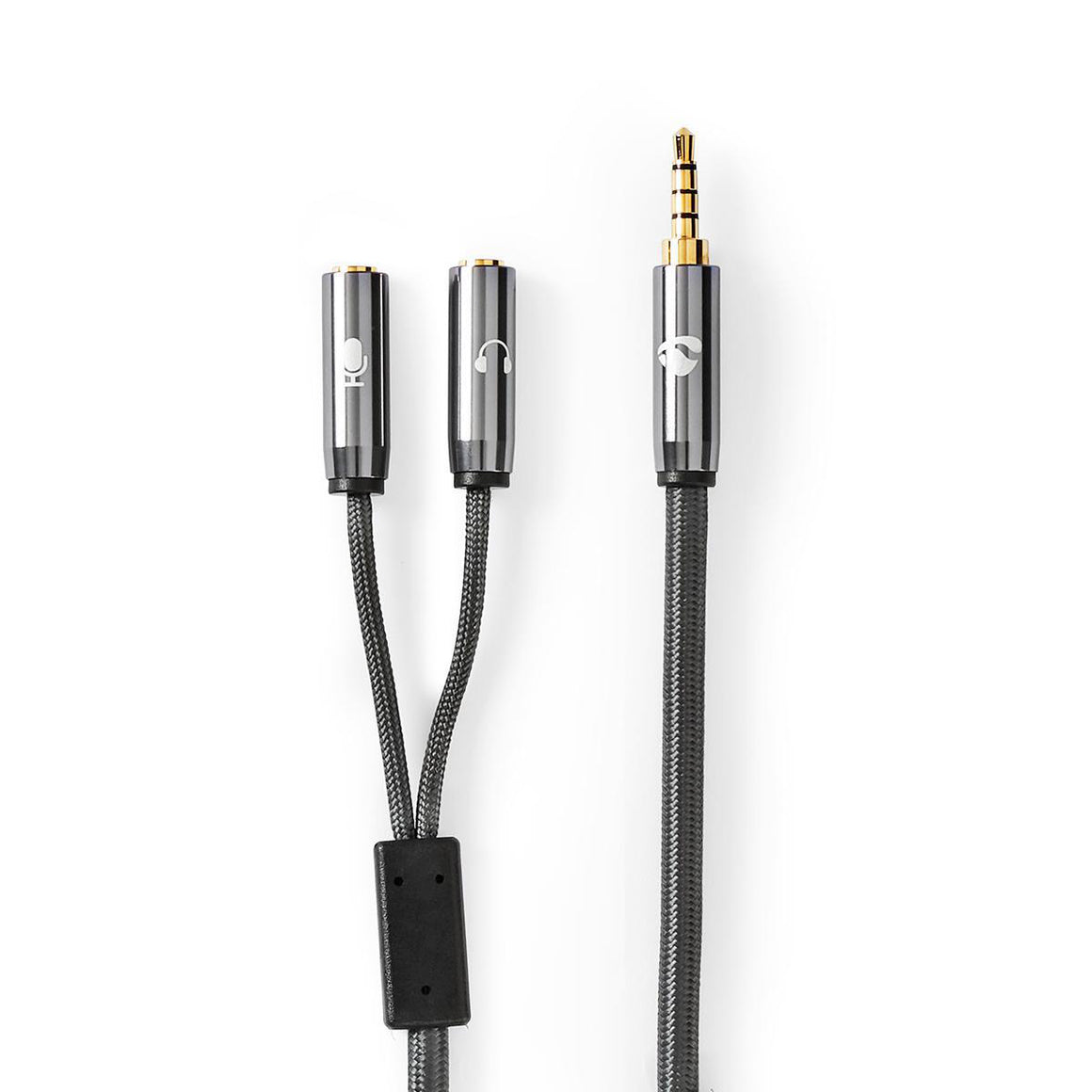 Adaptor audio pentru casti si microfon Jack 3.5 mm tata - 2x 3.5 mm mama Nedis gri metal