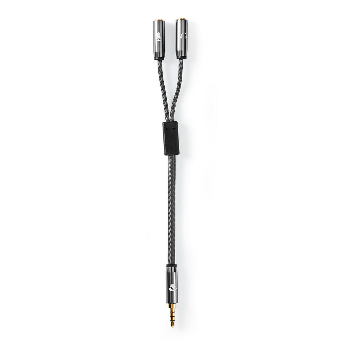 Adaptor audio pentru casti si microfon Jack 3.5 mm tata - 2x 3.5 mm mama Nedis gri metal