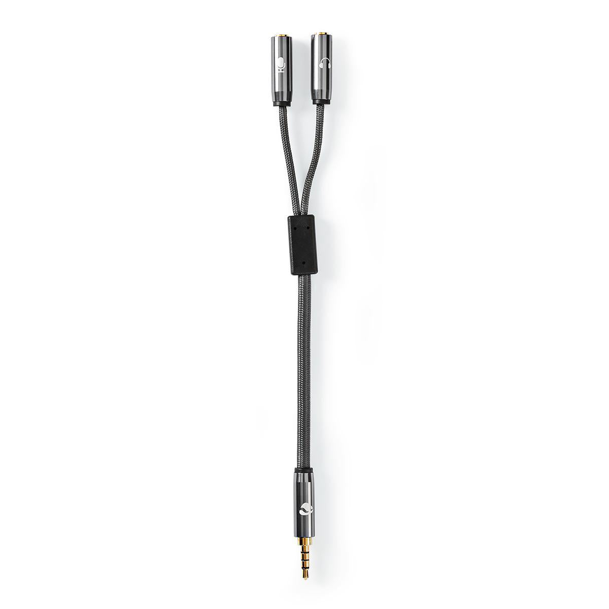 Adaptor audio pentru casti si microfon Jack 3.5 mm tata - 2x 3.5 mm mama Nedis gri metal