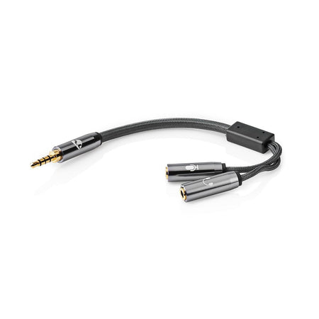 Adaptor audio pentru casti si microfon Jack 3.5 mm tata - 2x 3.5 mm mama Nedis gri metal