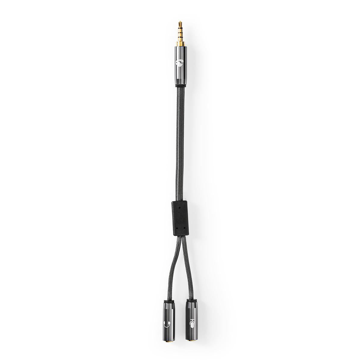 Adaptor audio pentru casti si microfon Jack 3.5 mm tata - 2x 3.5 mm mama Nedis gri metal