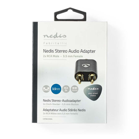 Adaptor audio PROFESIONAL stereo 2x RCA tata - Jack 3.5 mm mama Fabritallic Nedis gri metal CATB22255AL