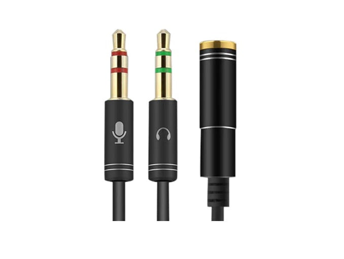 Adaptor cablu casca microfon 4 PINI mama la 2x JACK 3.5 mm 0.3m slim negru