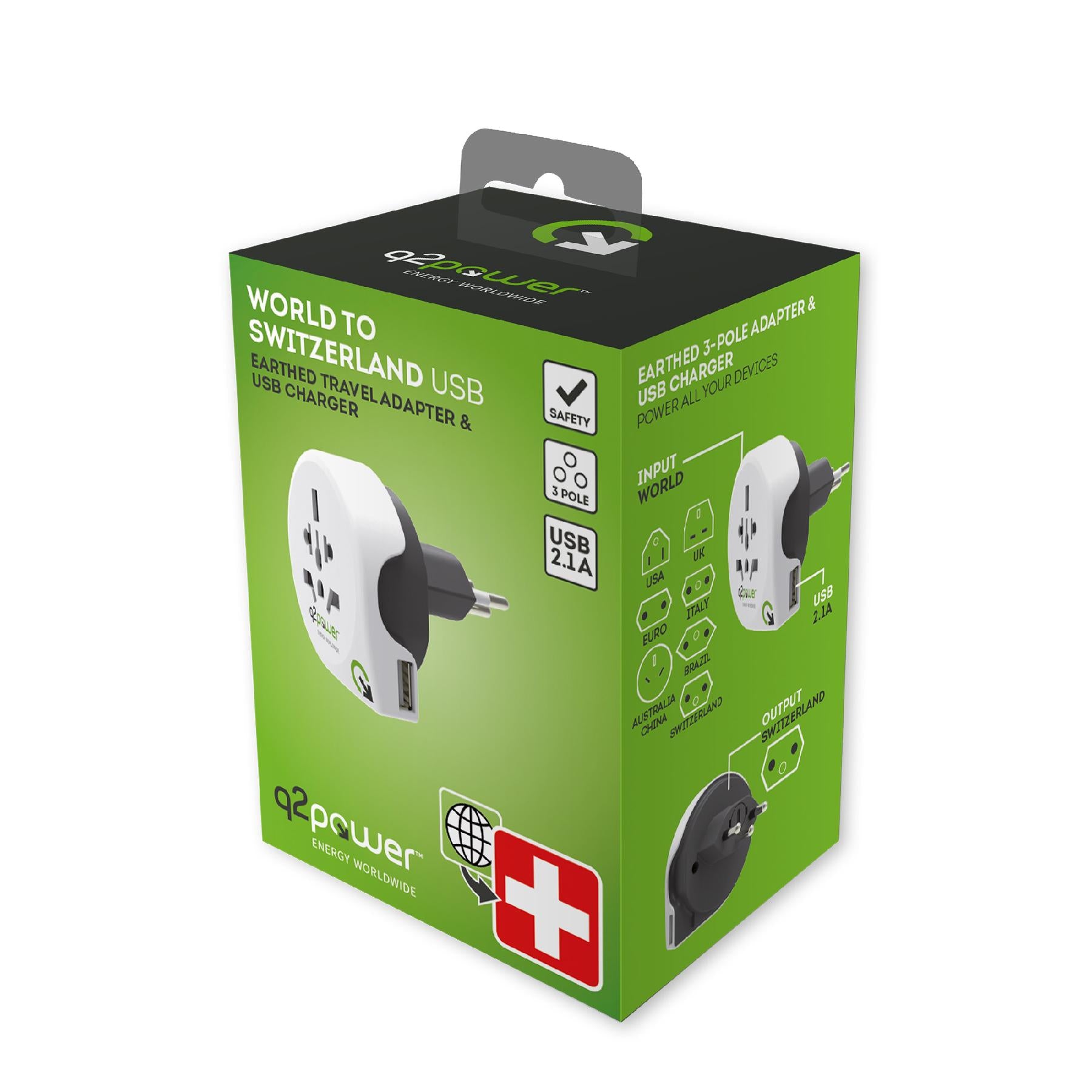 Adaptor calatorii World to Switzerland +USB AUSTRALIA CHINA IT UK CH BRAZIL USA EURO Q2 1.100210