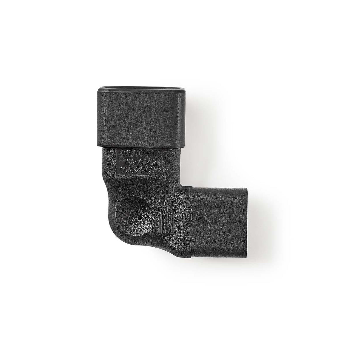 Adaptor conector alimentare IEC-320-C13 mama - IEC-320-C14 tata la 90 grade negru Nedis