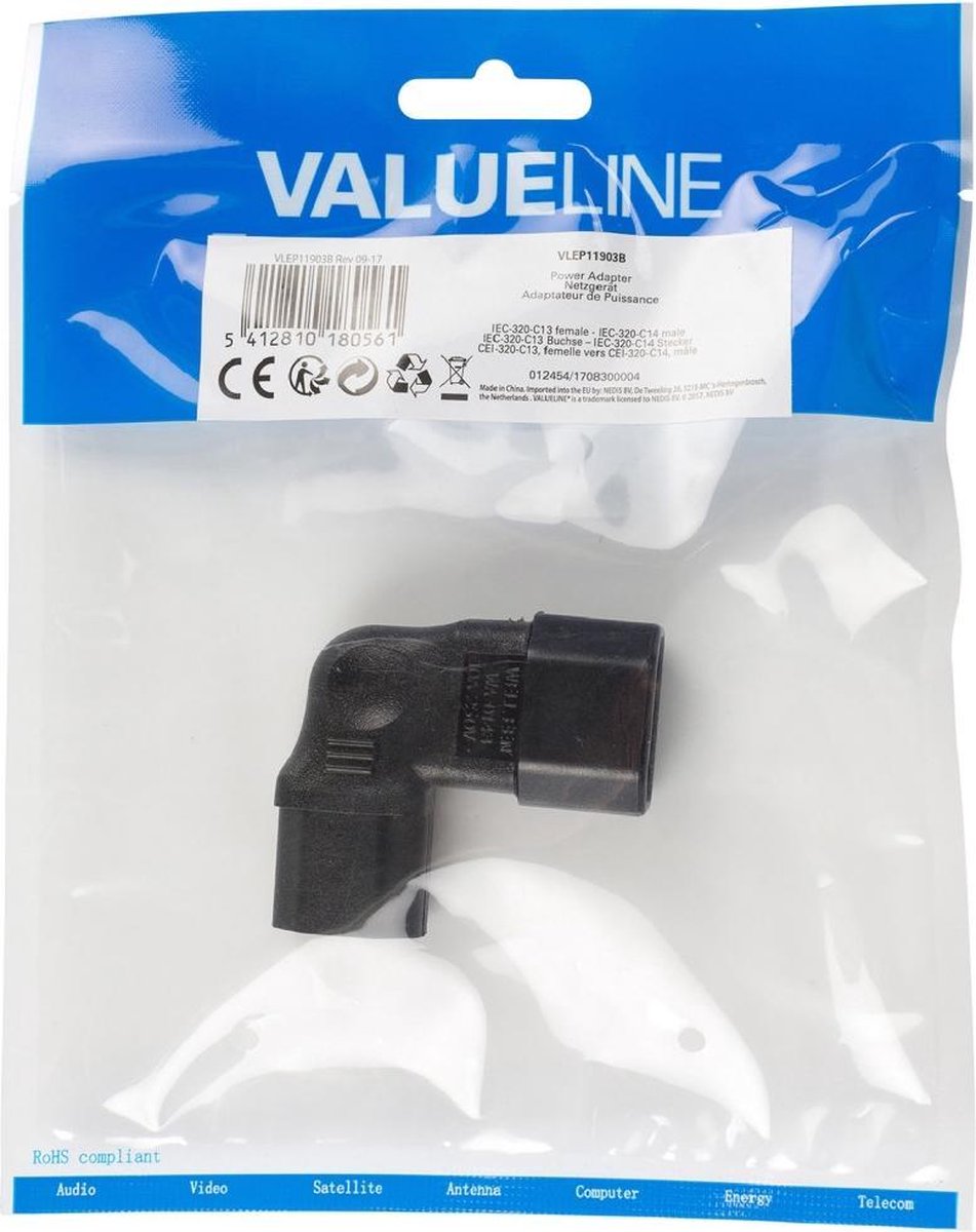 Adaptor de alimentare IEC-320-C14 la IEC-320-C13 la 90 grade spre stanga Valueline VLEP11903B