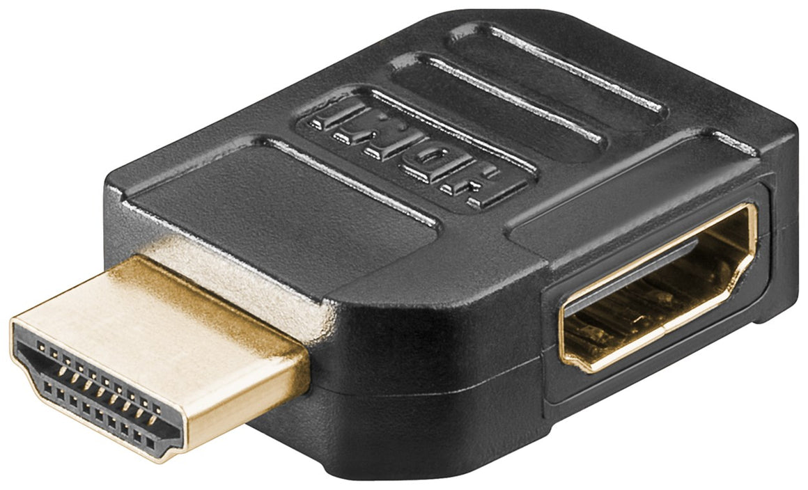 Adaptor HDMI mama-tata la 90 grade 4K Ultra HD 2160p 60Hz placat cu aur negru Goobay 51724