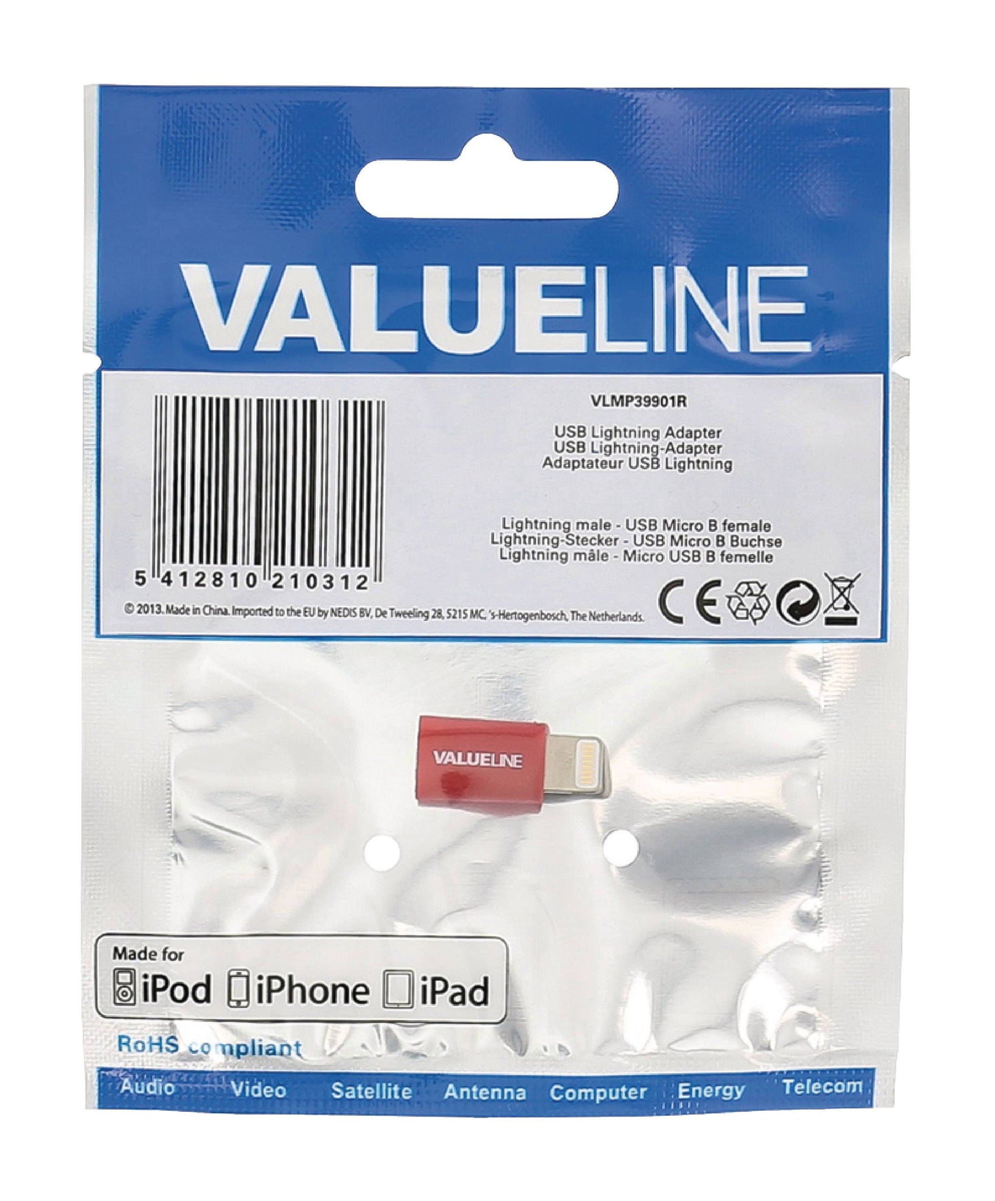 Adaptor iPhone Lightning tata - micro USB mama rosu Valueline