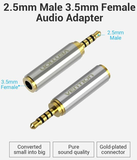 Adaptor Jack 2.5 mm 4 pin tata - Jack 3.5 mm 4 pini mama metal aurit VENTION VAB-S02-DE