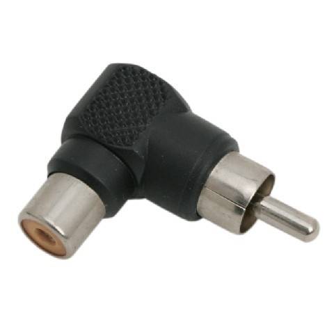 Adaptor la 90 grade RCA tata - RCA mama plastic negru