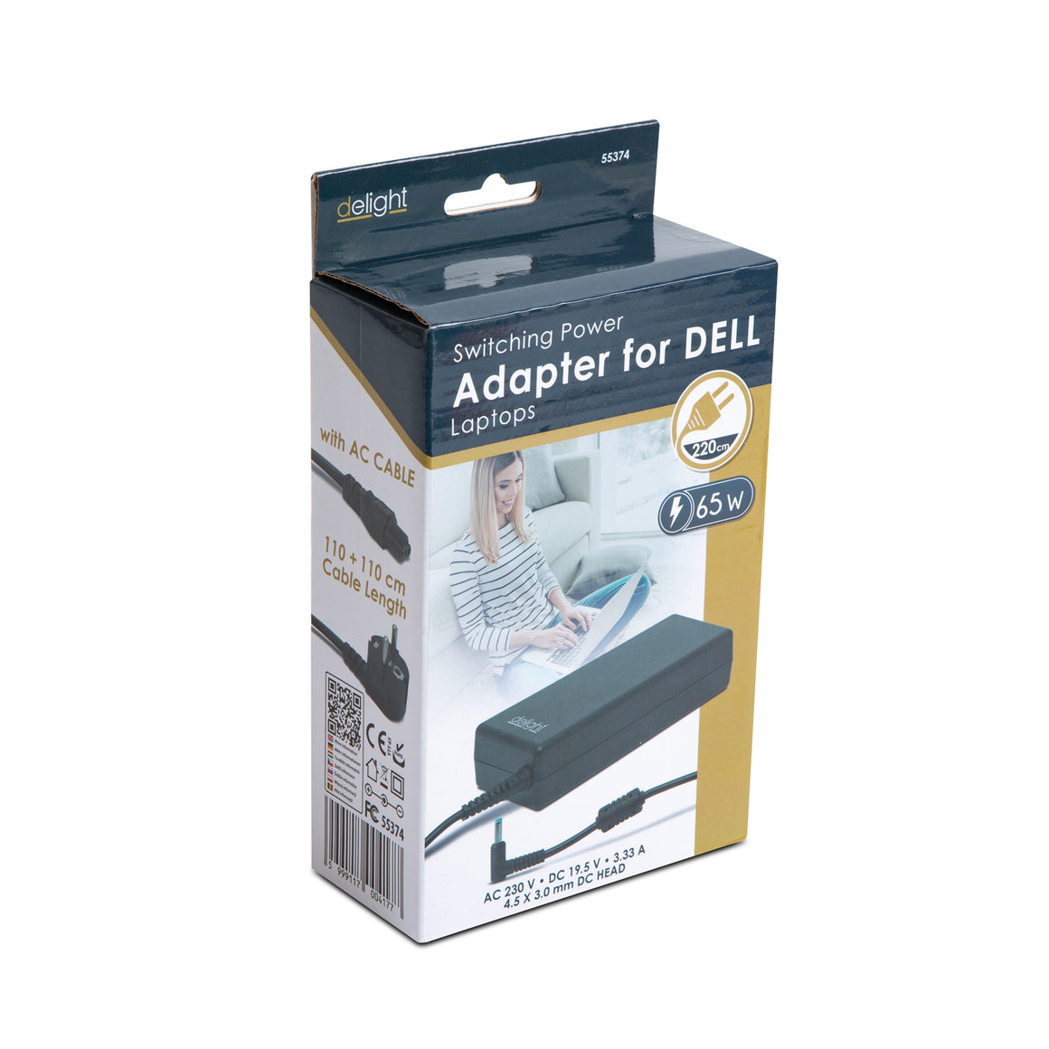 Adaptor pentru laptop Dell 65W 19.5V 3.33A conector 4.5x12.22mm / 3x10mm DELIGHT 55374