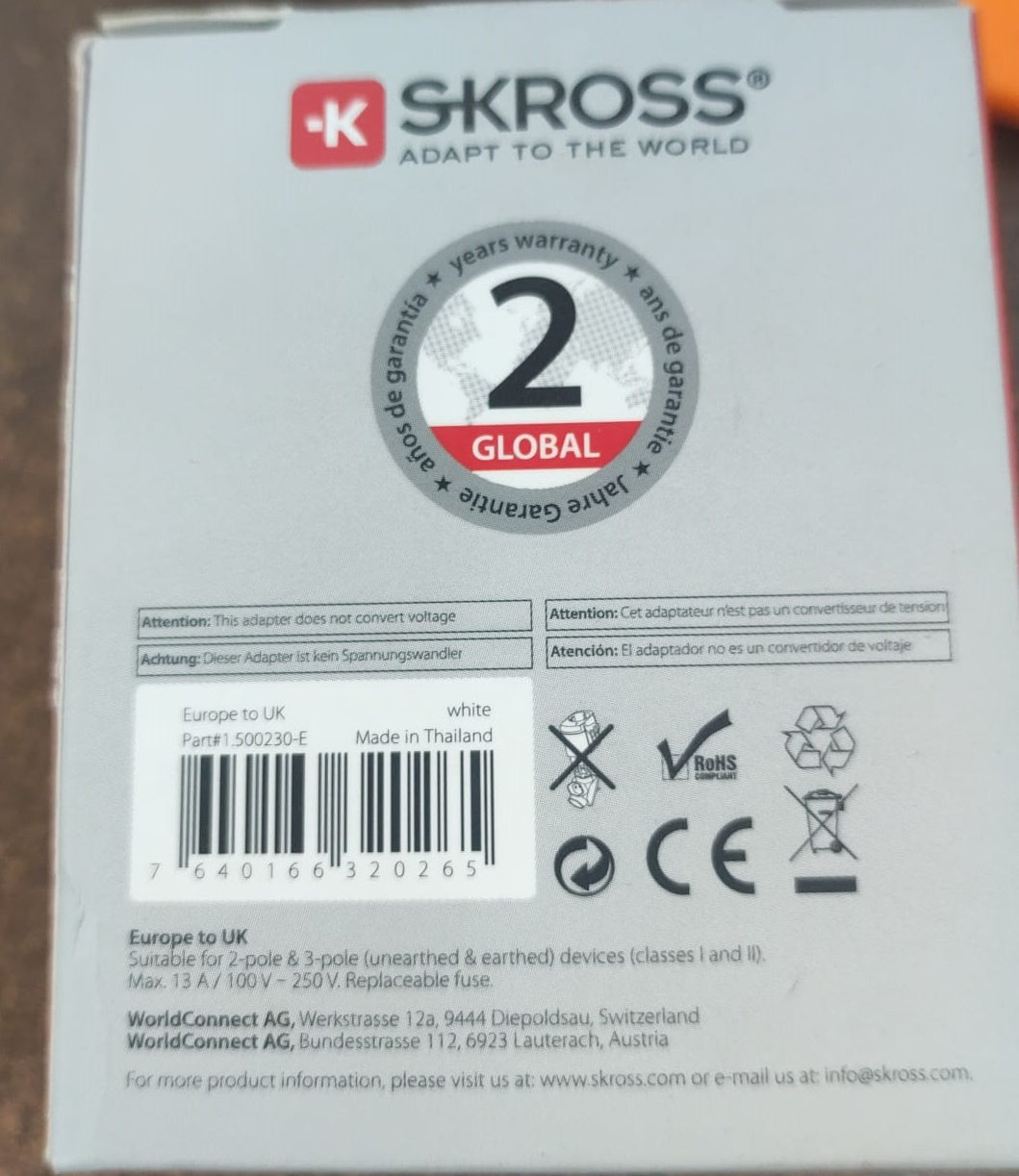 Adaptor priza EU - UK 13A Skross 1.500230-E