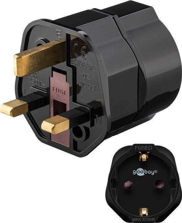 Adaptor priza SCHUKO la UK ANGLIA negru GOOBAY