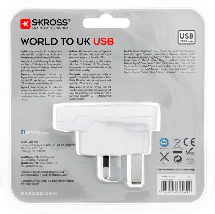 Adaptor priza Skross Universal World - UK cu USB 1.500261